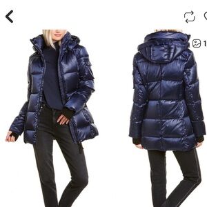 S13 New York M Blue Lacquer Duck Down Puffer Jacket Hooded Zip Up Thumbholes